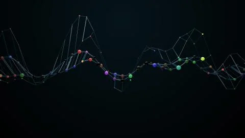 3d render abstract polygonal geometry. Complex wireframe structure with refle Stock Illustration