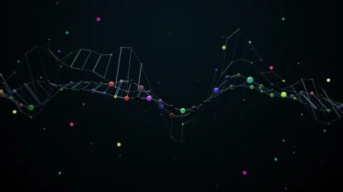 3d render abstract polygonal geometry. Complex wireframe structure with refle Stock Illustration