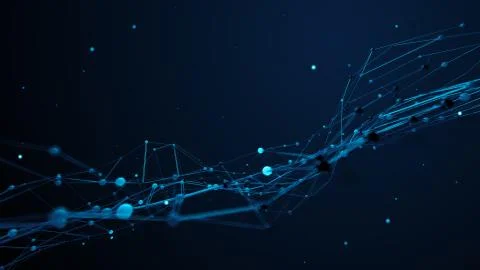 3d render abstract polygonal geometry. Complex wireframe structure with refle Stock Illustration