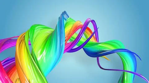 3d render. Abstract rainbow color ribbon twisted into a circular structure on a 스톡 일러스트