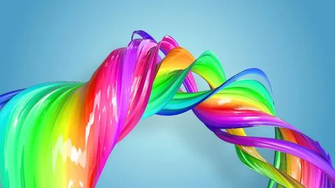 3d render. Abstract rainbow color ribbon twisted into a circular structure on a 库存插图