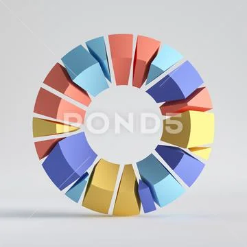 3d render, abstract random mosaic pieces, colorful donut, broken torus Stock Illustrationen