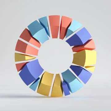 3d render, abstract random mosaic pieces, colorful donut, broken torus Stock Illustration
