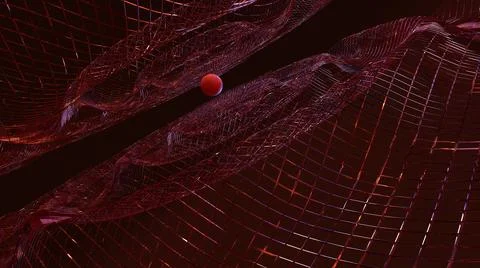 3D Render Abstract, red ball with metallic nets wave pattern Illustrazione stock