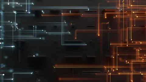 3d render abstract reflective background with particles that goes to center f Stock Illustration