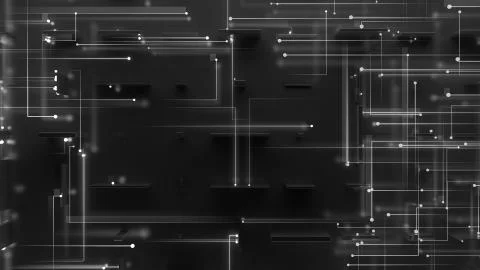 3d render abstract reflective background with particles that goes to center f Stock Illustration