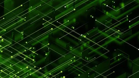 3d render abstract reflective background with particles that goes to center f Stock Illustration