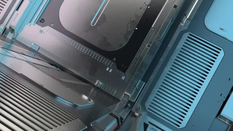 3d render abstract reflective sci-fi pannels. Technology detailed background. Stock Illustration