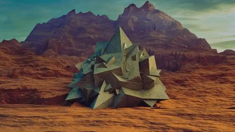 3D render of an abstract rock structure in an arid desert Stock Photos