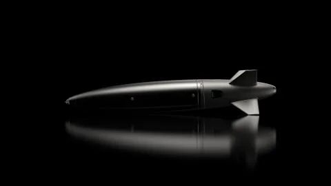 3d render abstract rocket or missile on reflection floor. Military theme. Sid Stock Illustration