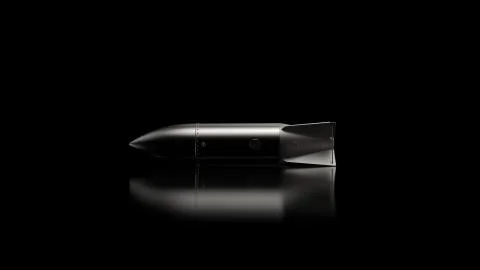 3d render abstract rocket or missile on reflection floor. Military theme. Sid Stock Illustration