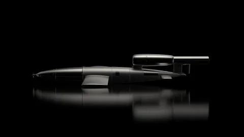 3d render abstract rocket or missile on reflection floor. Military theme. Sid Stock Illustration