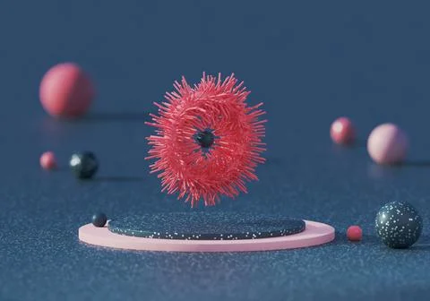 3d render of abstract satisfying geometric composition in pink and blue colors Illustrazione stock