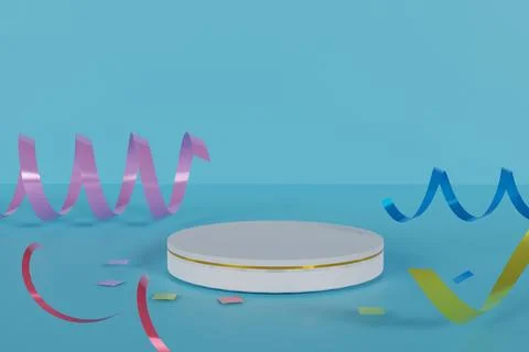 3D Render abstract scene background. Cylinder podium background with confetti Stock Illustration