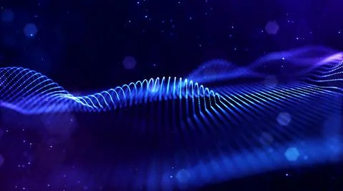 3d render. Abstract sci-fi bg with glow particles form curved lines, surfaces Stock Illustration