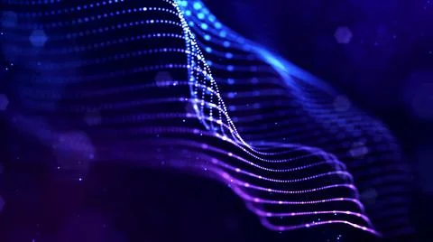 3d render. Abstract sci-fi bg with glow particles form curved lines, surfaces Illustrazione stock