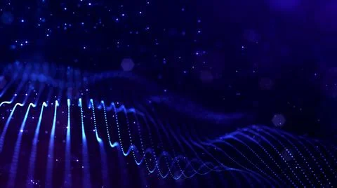 3d render. Abstract sci-fi bg with glow particles form curved lines, surfaces Illustrazione stock