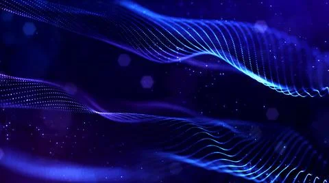 3d render. Abstract sci-fi bg with glow particles form curved lines, surfaces Illustrazione stock