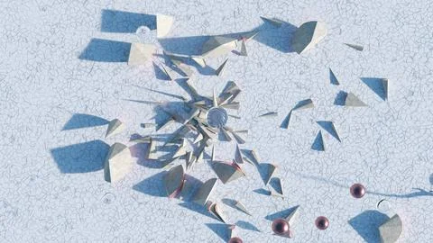 3d render, abstract sci-fi panoramic background with broken geometric ball Stock Illustration