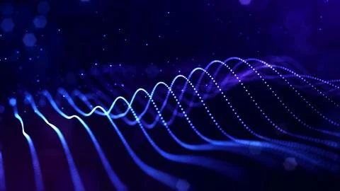 3d render. Abstract sci-fi bg with glow particles form curved lines, surfaces Stock Illustration