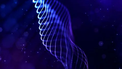 3d render. Abstract sci-fi bg with glow particles form curved lines, surfaces Stock Illustration