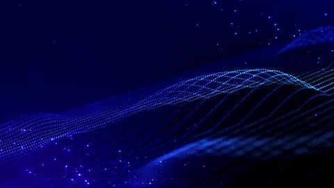 3d render. Abstract sci-fi bg with glow particles form curved lines, surfaces Illustrazione stock