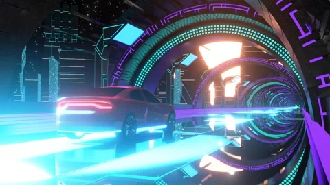 3d render, abstract scifi endless urban tunnel. Futuristic motion graphic. Видео 197308795
