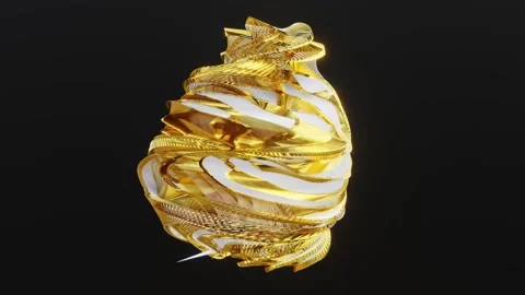 3d render, Abstract shape with wire mesh gold colors on black background Stock Footage 247354962