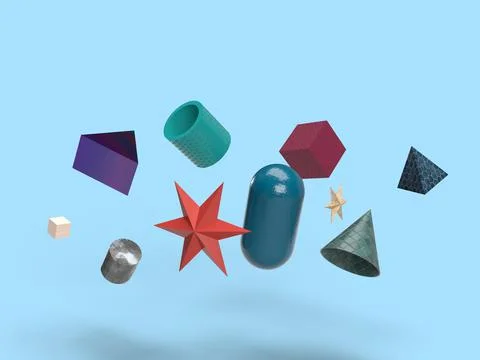3d render. abstract shapes in the form of cubes, triangles and circles Illustrazione stock