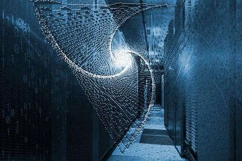 3D render abstract smoking of digital streams against the background of data Stock Illustration