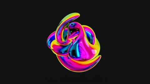 3d render, Abstract smooth shape holographic colors on black background Stock Footage 236750681