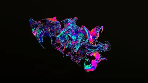 3d render, Abstract smooth shape holographic colors on black background Stock Illustration