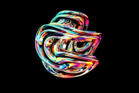 3d render, Abstract smooth shape holographic chromefile colors Stock Illustration