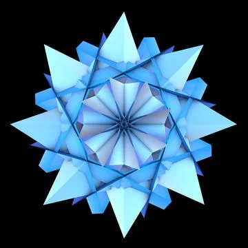 3D render. Abstract snowflake, kaleidoscope. Geometric background. Illustrazione stock