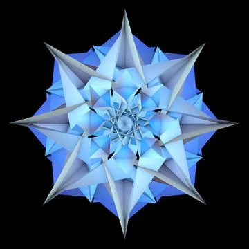 3D render. Abstract snowflake, kaleidoscope. Geometric background. Illustrazione stock