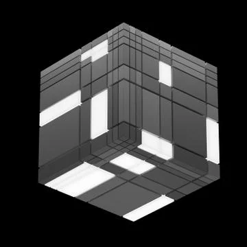 3d render abstract structure. Randomly fractured cube shape. Technology eleme Illustrazione stock