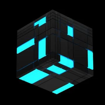 3d render abstract structure. Randomly fractured cube shape. Technology eleme 스톡 일러스트