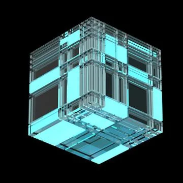 3d render abstract structure. Randomly fractured cube shape. Technology eleme Illustrazione stock