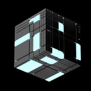 3d render abstract structure. Randomly fractured cube shape. Technology eleme Stock Illustration