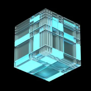 3d render abstract structure. Randomly fractured cube shape. Technology eleme Stock Illustration