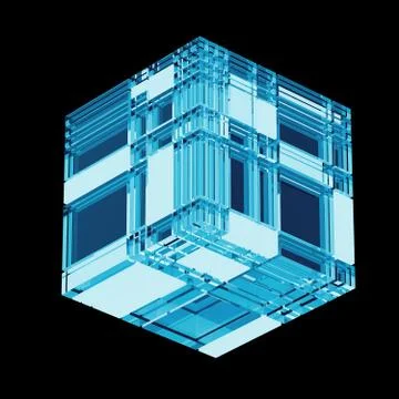 3d render abstract structure. Randomly fractured cube shape. Technology eleme Stock Illustration