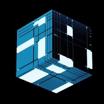 3d render abstract structure. Randomly fractured cube shape. Technology eleme Stock Illustration