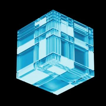 3d render abstract structure. Randomly fractured cube shape. Technology eleme Stock Illustration