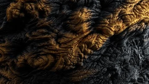 3d render of abstract surface. Dark and yellow colors. Gold like material on  Stock Illustration