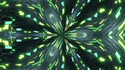 3d render. Abstract symmetrical background, 3d elements light up like bulbs with Stock Illustration