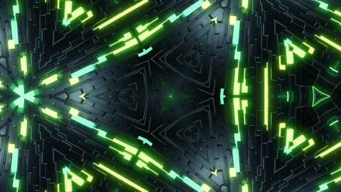 3d render. Abstract symmetrical background, 3d elements light up like bulbs with Stock Illustration