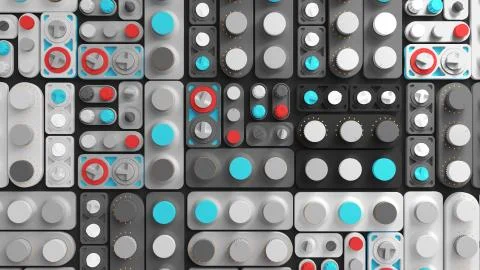 3d render abstract tech background with random rotated switch panels. Differe Stock Illustration