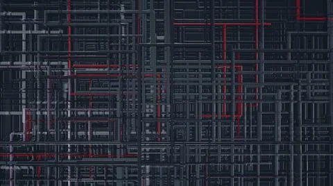 3D render of abstract tech metal wire mesh dark background Stock Photos