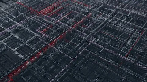 3D render of abstract tech metal wire mesh dark background Stock Photos