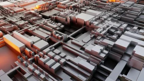 3d render Abstract Technology Background With Cubes Stock Illustration